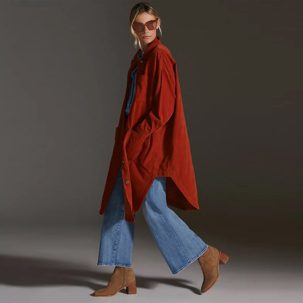Anthropologie Pilcro Orange Oversized Corduroy Duster small